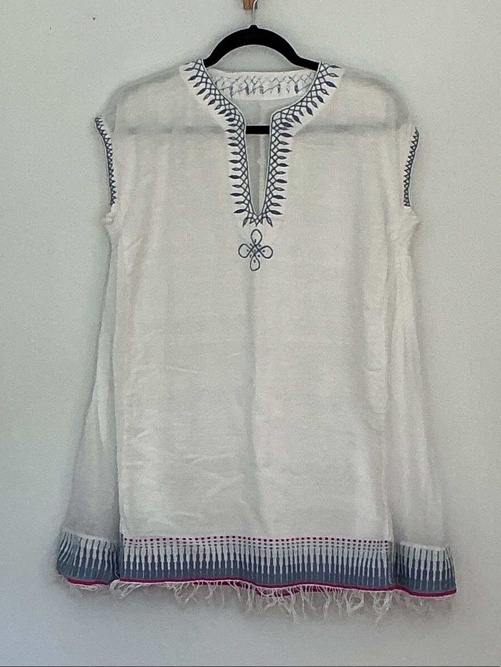 Lemlem White Mini Tunic with Navy & Pink Trim